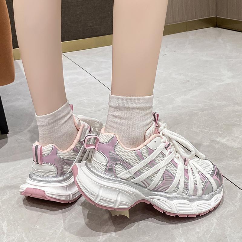 Fashion Casual Shoes Silver Couple Dad Shoes 2025 New Women's Shoes Mesh Sneakers Ladies Autumn Star Same Style Flat Sport Anti-slip