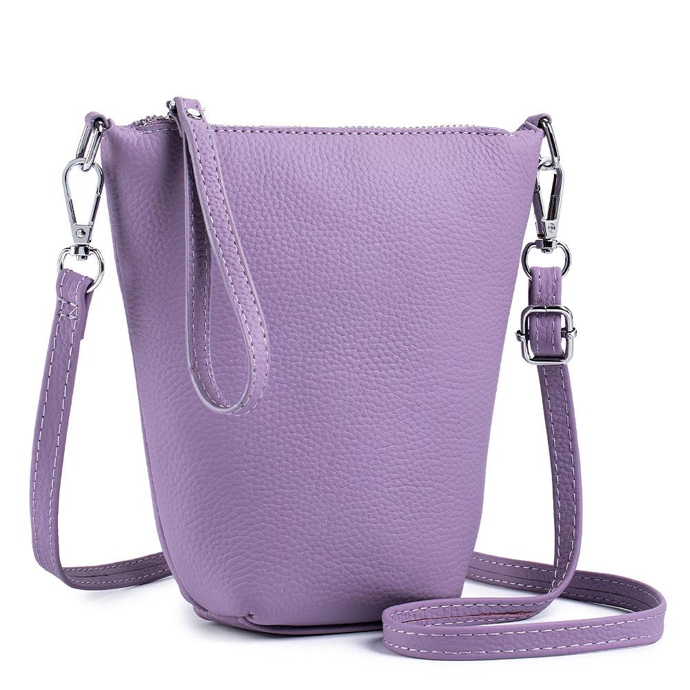 Stylish and Simple One-shoulder Messenger Bag, First-layer Cowhide Casual Mobile Phone Bag, Women's Mini Bucket Bag, Textured Women's Bag