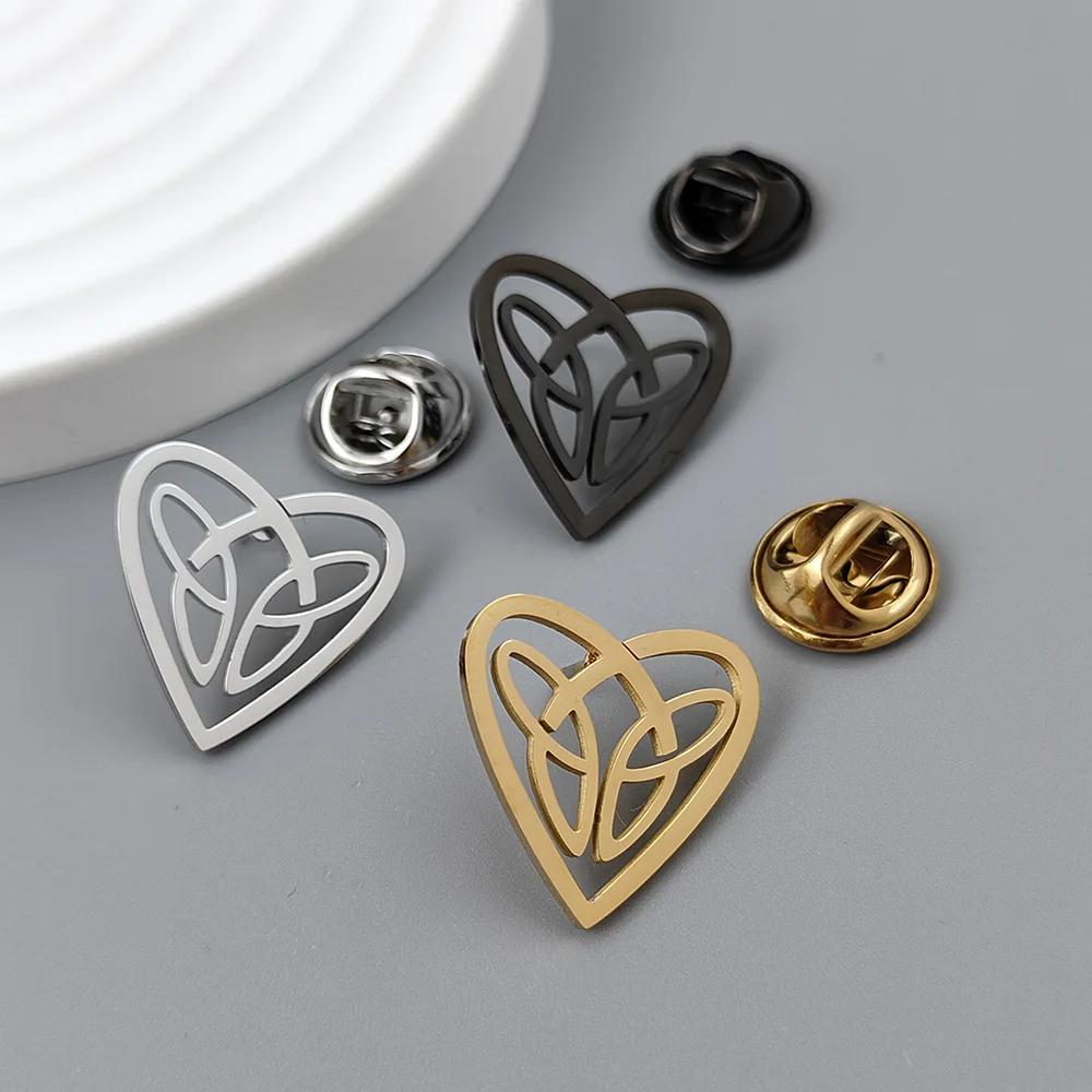 Stainless Steel Love Heart Celtic Knot Brooch Men's Shirt Suit Pins Gold Plated Butterfly Buckle Brooches Jewelry Accessories