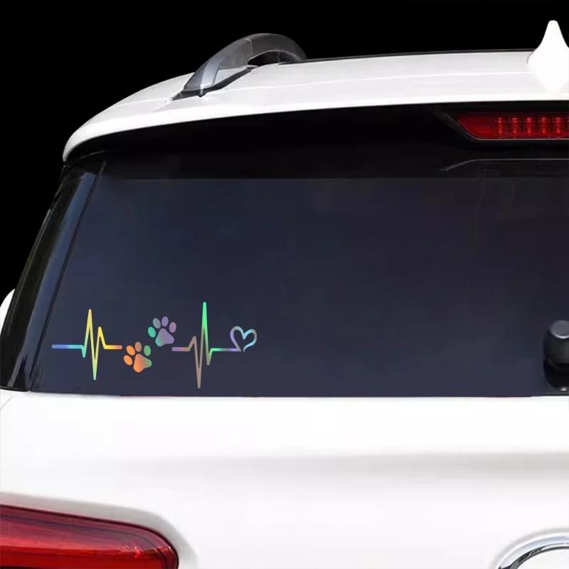Heartbeat Dog Paw Personalized Waterproof Sticker Car Window Motorcycle Scooter Body Decal Auto Exterior Decoration Accessories