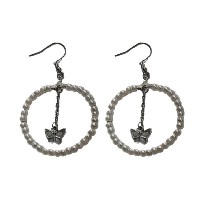 

Cool Pearl Dangle Earring with Butterfly Pendant Circle Pearl Beaded Stud Earring Elegant Ear Clip Jewelry Women Girl 1