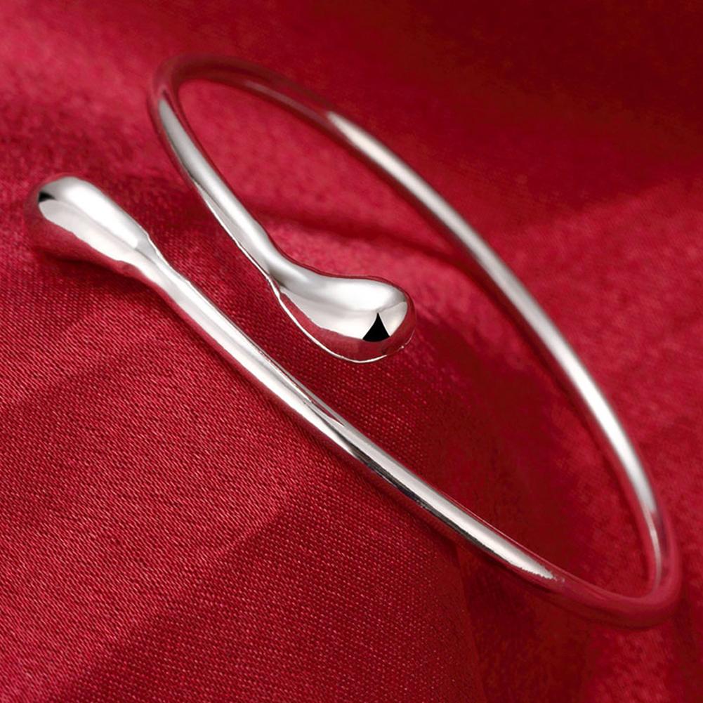 Wholesale Fine 925 Sterling Silver Bangles Bracelet Charms Heart Open for Women Lady Jewelry Adjustment Cuff Wedding Gift