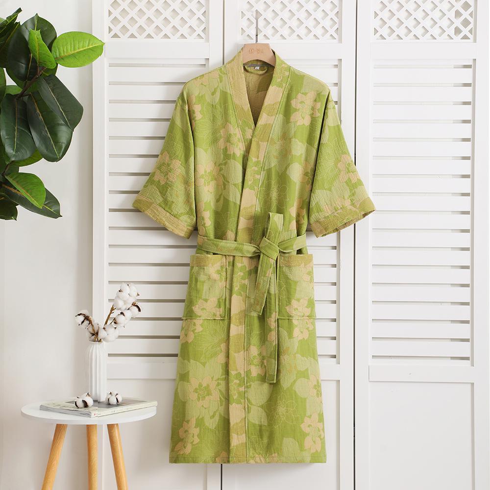 Pure Cotton Double Layer Gauze Bathrobe - Class A Spring/Summer, Thin, Water-Absorbent, Quick-Drying Yukata for Couples