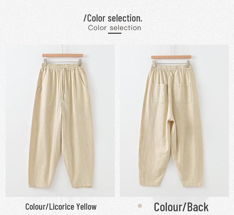 Spring New Cotton Linen Women's Elastic Waist Lantern Pants