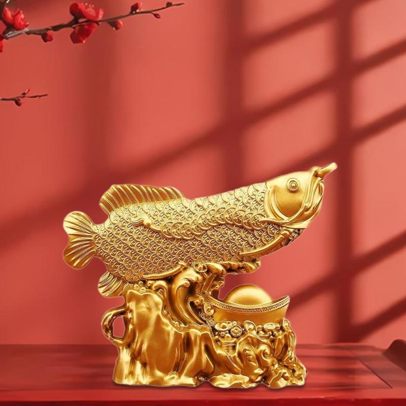 Elegant Arowana Fish Sculpture with Fengshui Symbolism Alloy Animal Figurine Ornament for Office Living Room Decoration