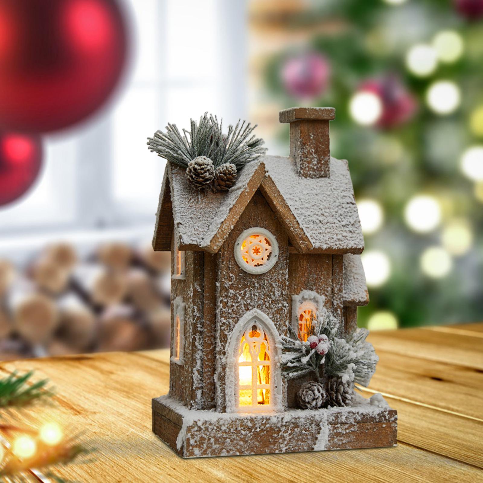 

Рождественская снежная статуэтка дома со светом, коллекционная хижина, креативный рождественский декор для дома, полки, вечеринки, гостиной, праздника