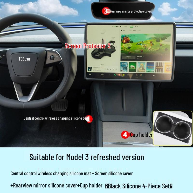 Tesla Model 3/Y Cup Holder Charger & Gear Shift Silicone Cover