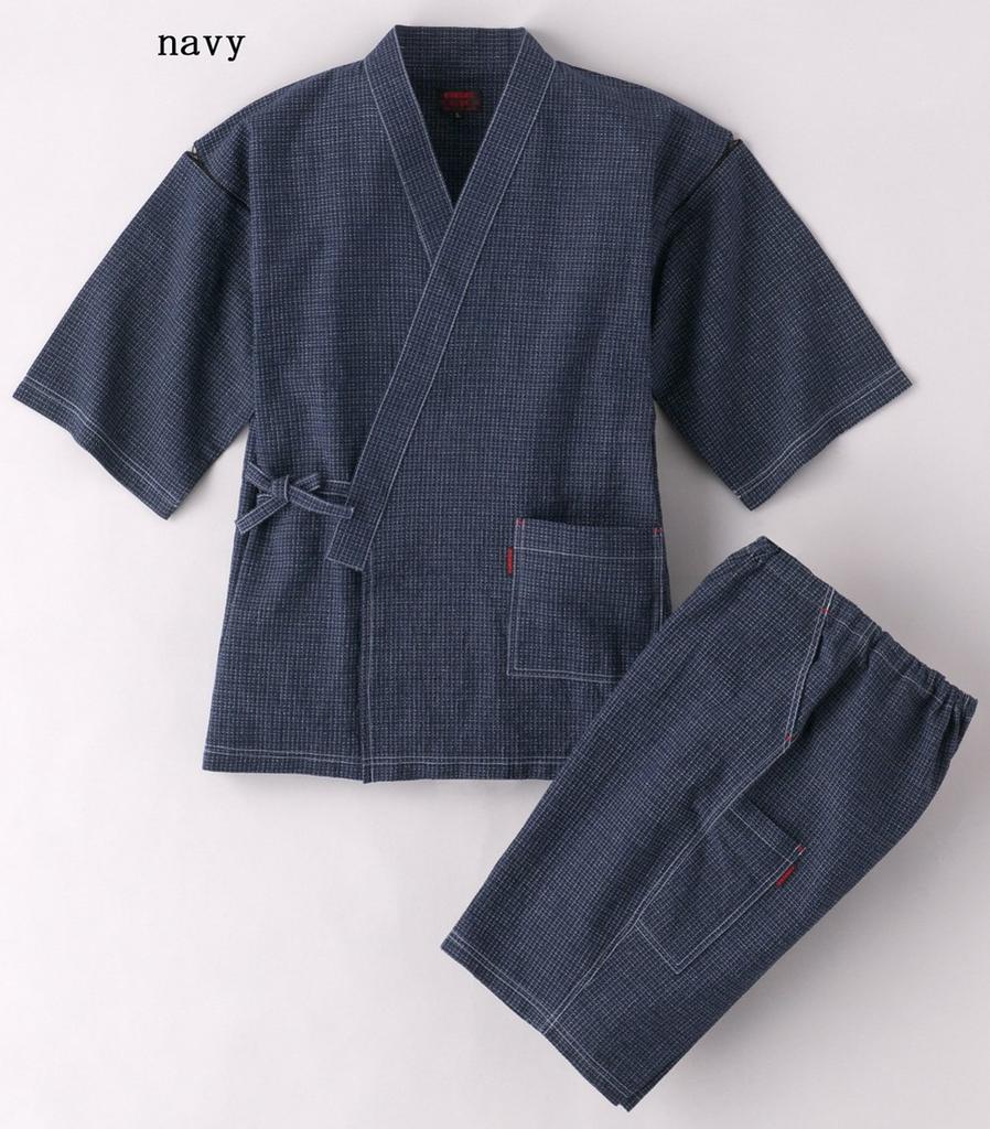 Watanosato Kurume Chijimi Woven Jinbei with a Patterned Pattern, Made In Japan, Quality First, Sizes S/M/L/LL/3L (LL, Navy)