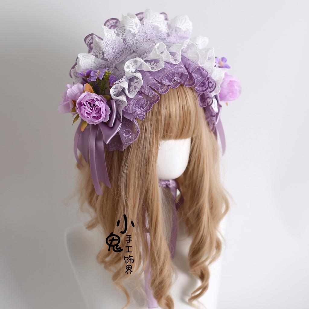Head Jewelry Original Lolita Headband Purple Lolita Blue Lace Bow Hair Accessories