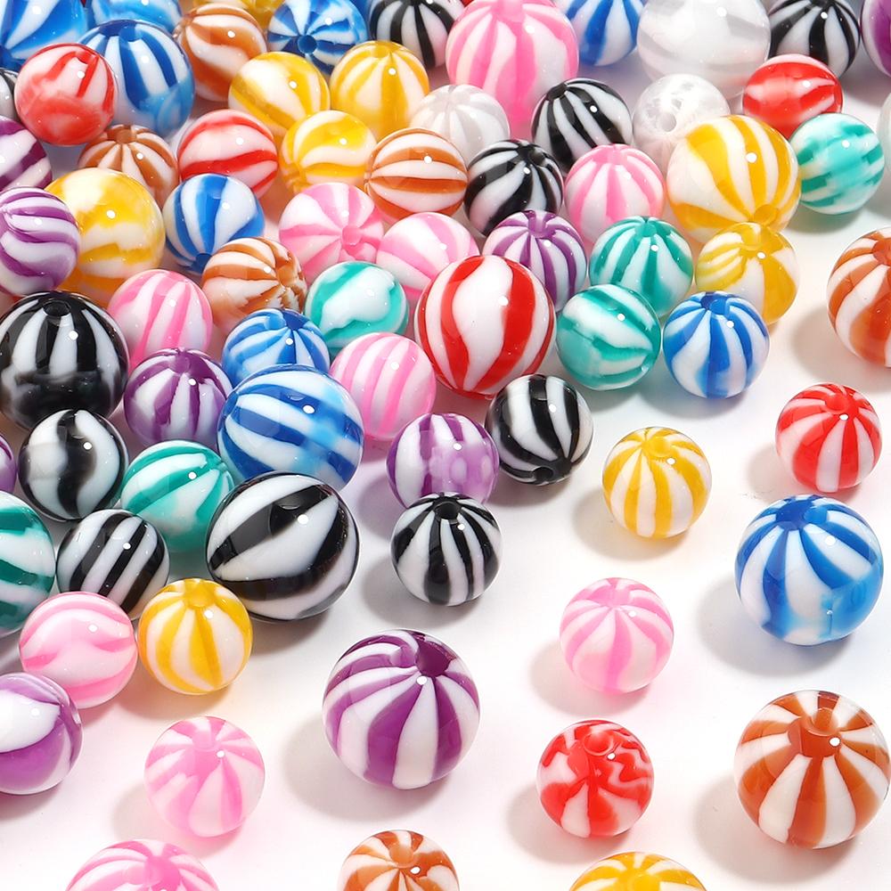 10-20pcs 12 16mm Candy Colored Resin Striped Beads Loose Spacer Round Beads For DIY Charms Bracelet Necklace Jewelry Accessories