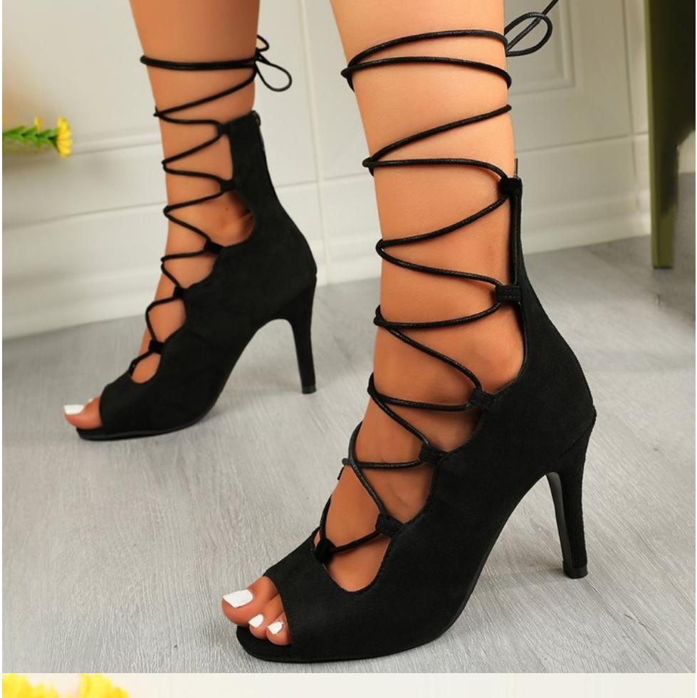 Sexy Stiletto Women Dance Shoes 2025 Summer Peep Toe Ladies High Heel Wedding Shoes Cross-tied Elegant Fashion Sandals Women