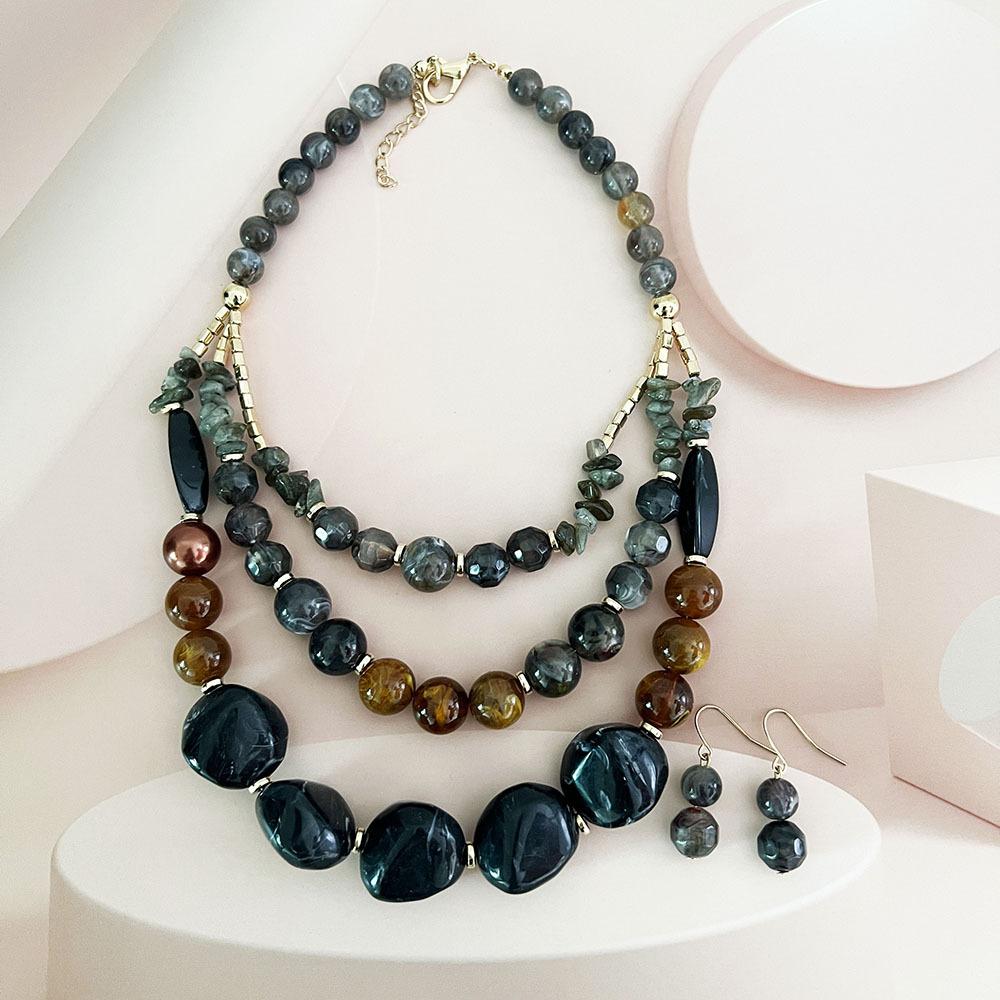 Women Chunky Colorful Collar Necklace Earrings Irregular Acrylic Stone Jewelry Accessories