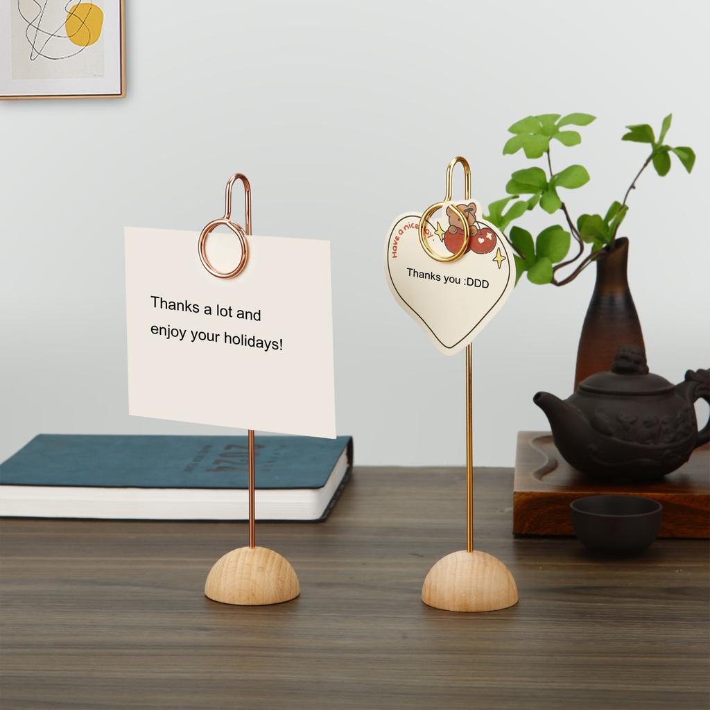 1Pcs Metal Memo Clip with Wooden Base DIY Memo Picture Clip Note Card Desk Paper Clip Holder for Wedding Party Decor