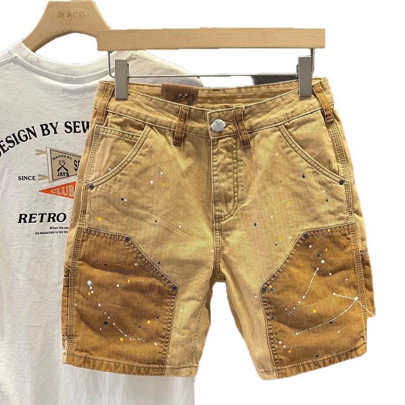 Herren Patchwork Splash Ink Vintage Cargo Jeansshorts