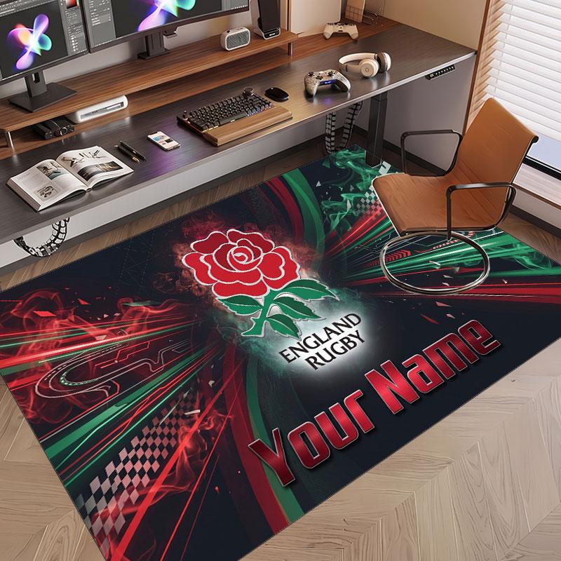 Custom Rug England Rugby Pattern Print Name Text Soft Non‑Slip Floor Carpet for Home Indoor Decoration