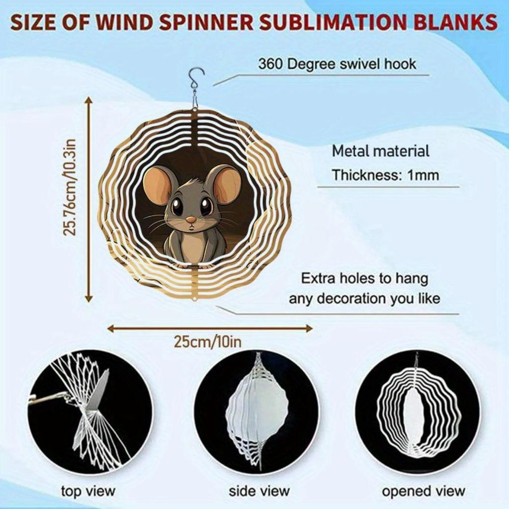 Large 2D Metal Wind Spinner with Mouse Design Kinetic Wind Catcher Outdoor Garden Decor Rotating Wind Chime for Yard Patio Gift