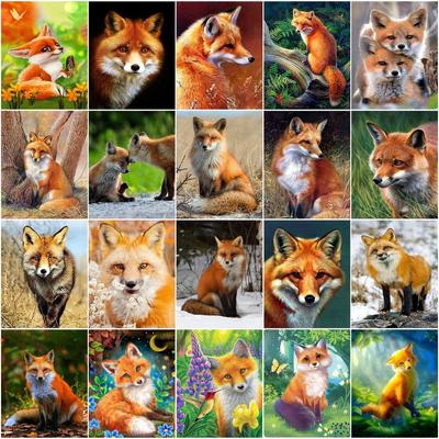 5D diamantová malba Fox Cross Stitch drahokamu Vyšívací sada Zvířecí DIY řemesla Dárek Home Decor Umělecká díla