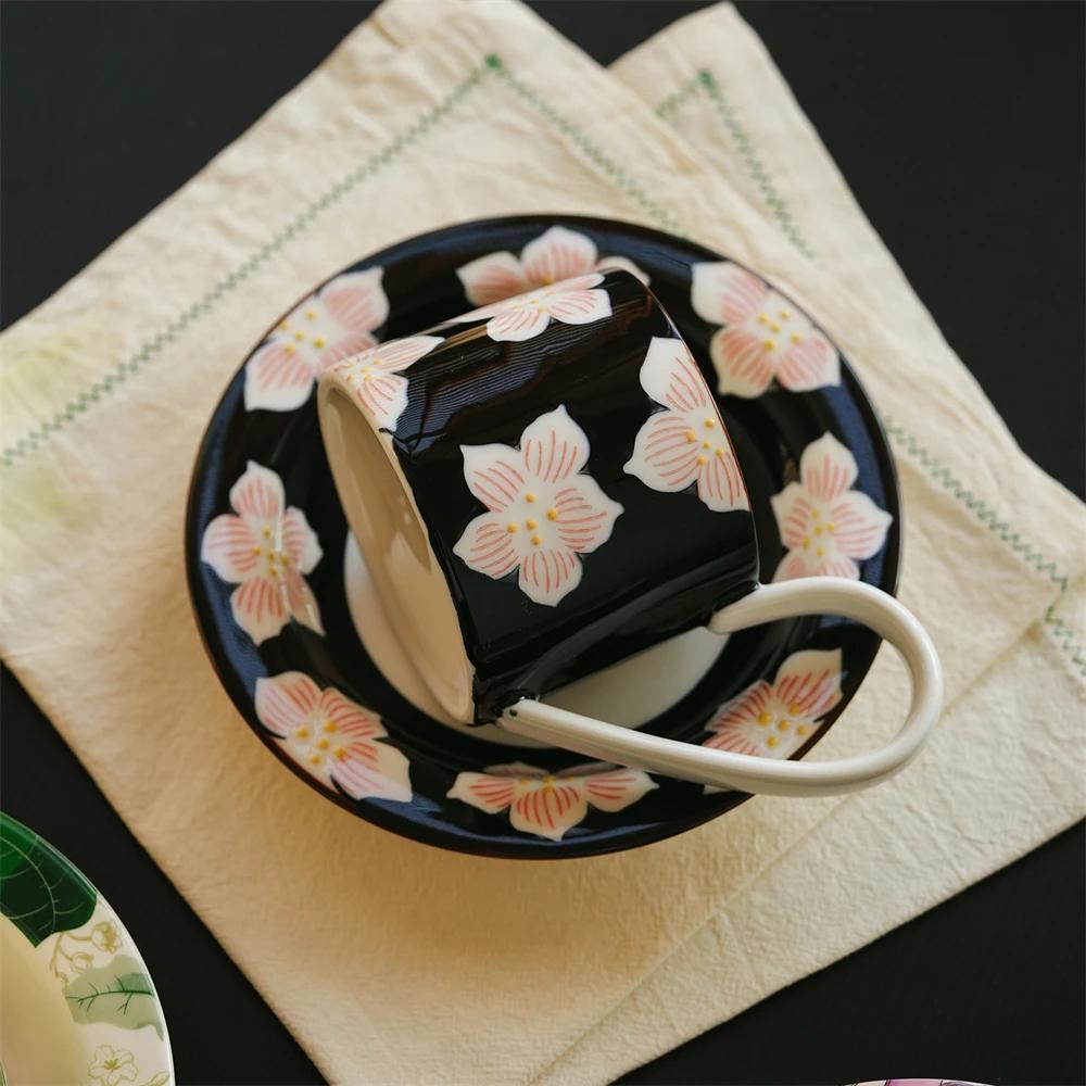 Chinese Style Ceramic Coffee Cup Flower Design Sense Coffee Cup And Saucer Kitchen Supplies Cup And Saucer Suit Microwave Oven