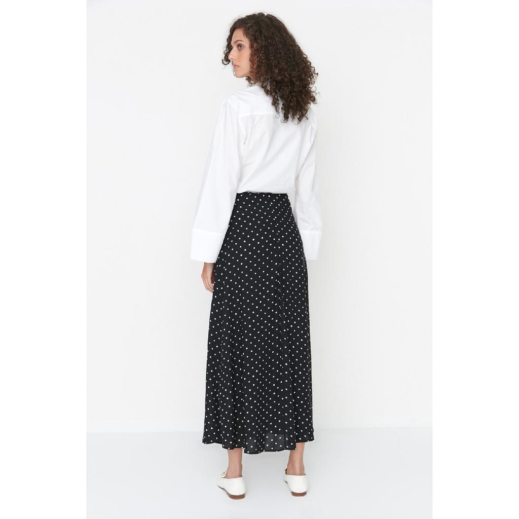 Black Polka Dot Patterned Bell Woven Skirt Tctss22ee0006