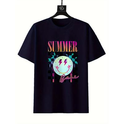 Rundhals Bedrucktes Kurzarm-Top Lässig Frühling Sommer Unisex Personalisiert Bequemes T-Shirt