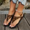 Summer New Large Size Leopard Print Flat Sandals Women's Clip Toe Design Flip-flops Women's Sandals