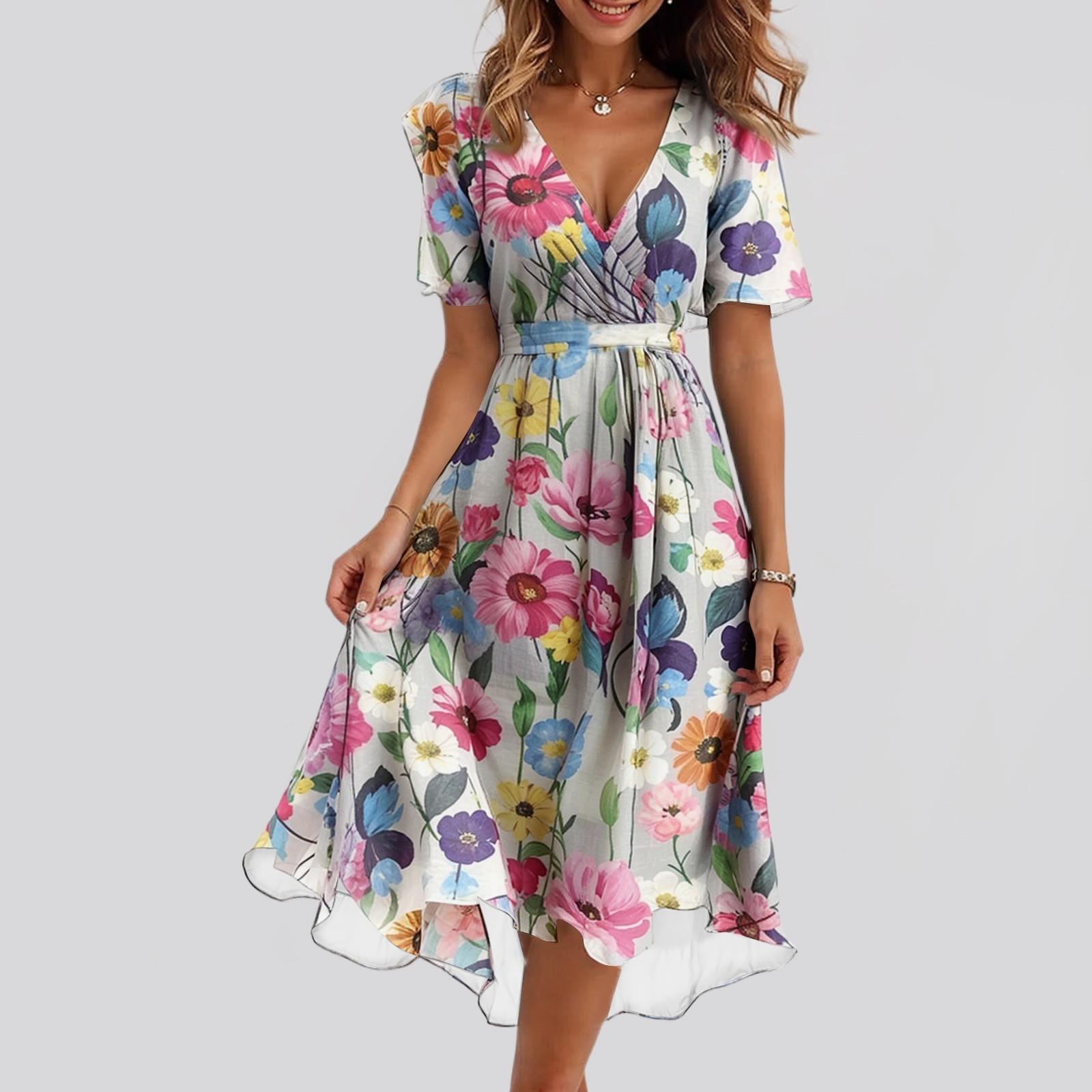 

Женское повседневное и модное однотонное платье с V-образным вырезом и застежкой-молнией на талии S