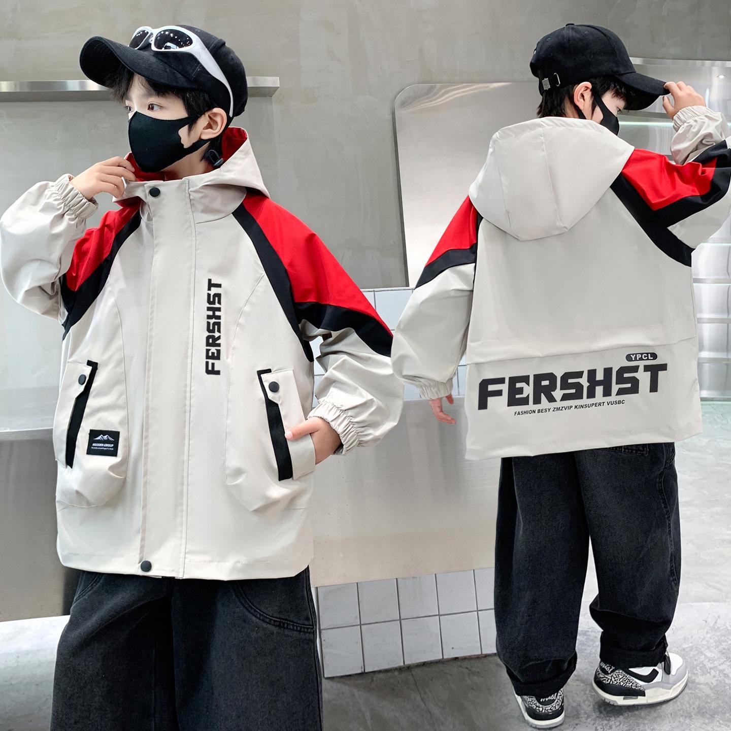 Stylish Windbreaker: Boys Medium & Large Spring/Autumn Jacket 2026 - Trendy Kids Sporty Wear 170cm грязно-белый