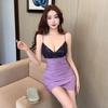 Chic Color Block Bodycon Mini Skirt & Low Cut Pleated Strappy Dress