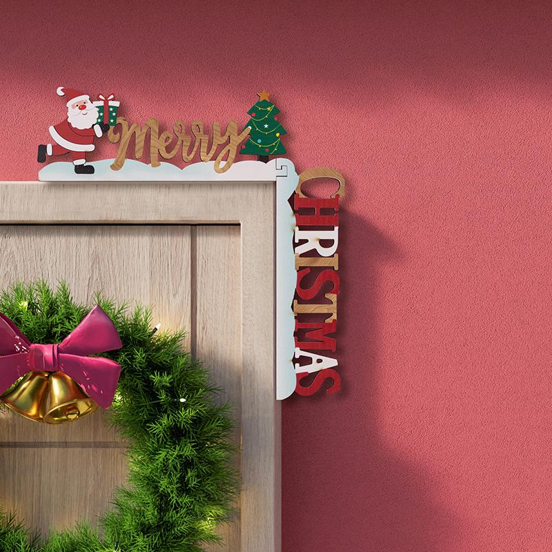 1Pc DIY Christmas Wooden Door Frame Corner Santa Claus Sign
