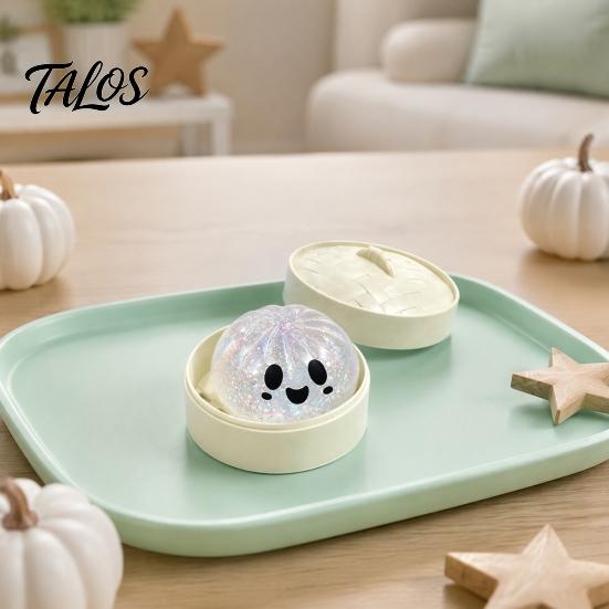 TPR Stress Ball 1/4/5Pcs Halloween Dumpling Squeeze Toy with Steamer Box, Cartoon Glitter Steamed Bun Soft Decompression Gadgets Relief Toy,