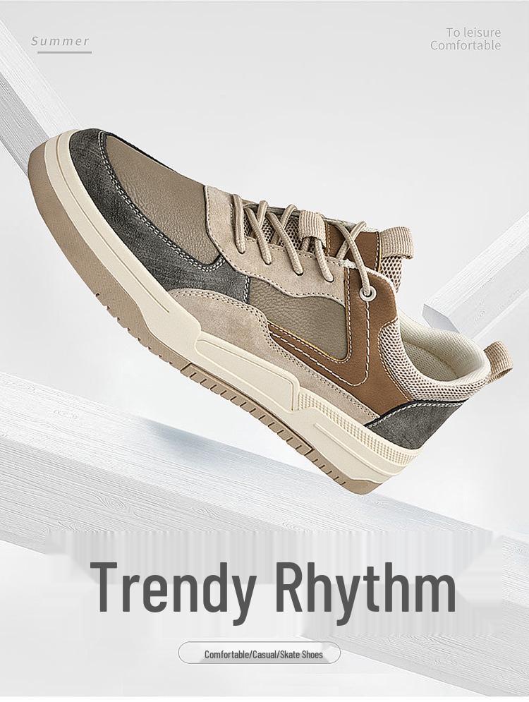 Spring/Autumn 2024 Men's Retro Business Casual Non-Slip Soft Sole Breathable Patchwork Board Shoes