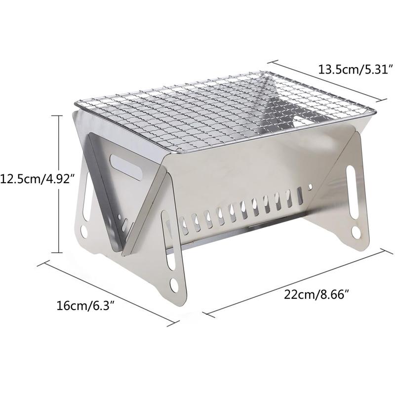 Portable Backpacking Stove with Grill Grid, Ultralight Folding Stainless Steel Charcoal Grill for Hiking, Picnic, and Garden BBQ