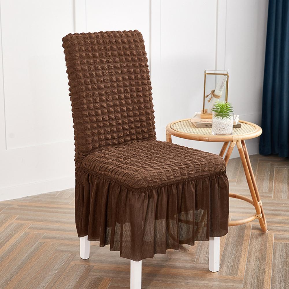 Thick 3D Bubble Gauze Chair Cover with Lace Hem Universal Stretch Elastic Dining Chair Slipcover