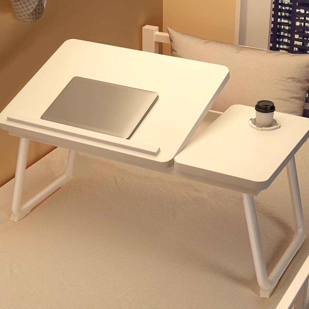 Mesa de Cama Dobrável Multifuncional Mesa de Estudo com Porta-Copos Tampo Elevável Mesa para Laptop para Casa