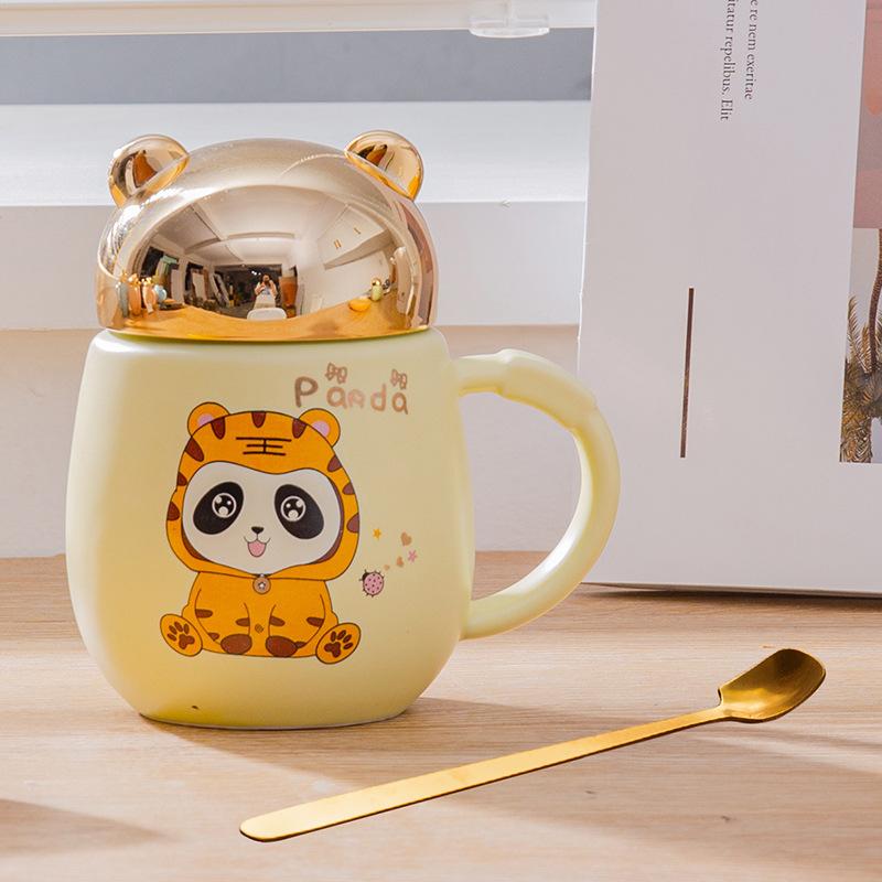 Heart-shaped Wings Butterfly Lid Gift Cup Cute Cartoon Ceramic Mug Water Cup with Lid