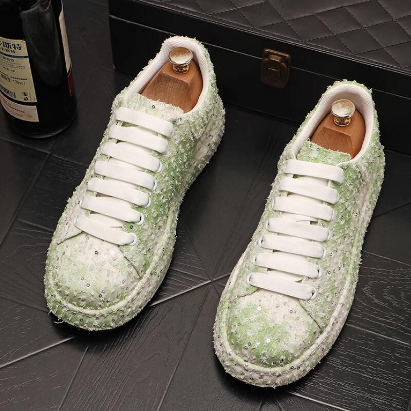 2025 Sommer neue Pailletten Freizeitschuhe Herren dicke Sohlen erhöhen Plateau Schuhe Herren Persönlichkeit Board Schuhe a49