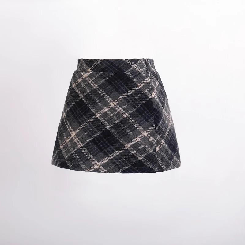 

Юбка из шерстяной ткани с высокой талией для девочек, осень/зима 2025 г., модная короткая юбка в корейском стиле для похудения Size 150 (fits around 140cm)