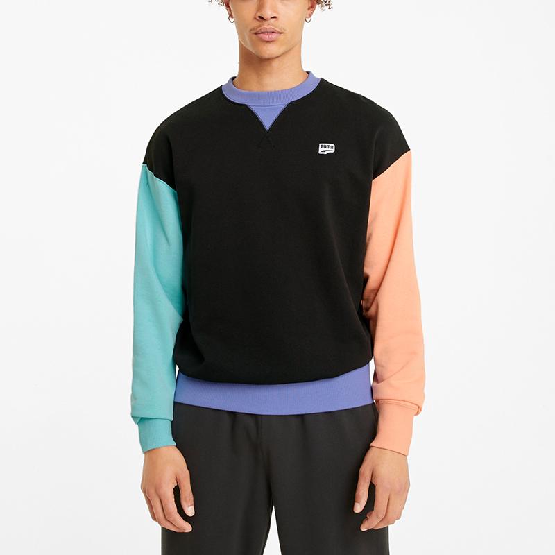 Puma Color Block Rib-Knit Crew Neck Sweatshirt Men Tops Black 531426-51