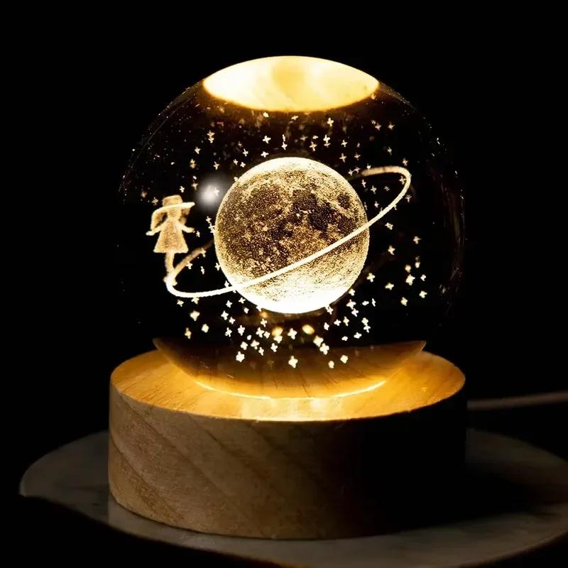 3D-Kristalllichter-Lampe, leuchtendes Planeten-Galaxie-Nachtlicht, Kristallkugel-Nachtlichter, Nachttischlampe, Heimdekoration, Weihnachtsgeschenk
