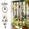 Artistic Door Decor with Bells Vintage Metal Wind Chimes And Wishing Bottle, Rustic Witch Natural Log Beads Hanging Ornament Wood Ring, Bohemian Style