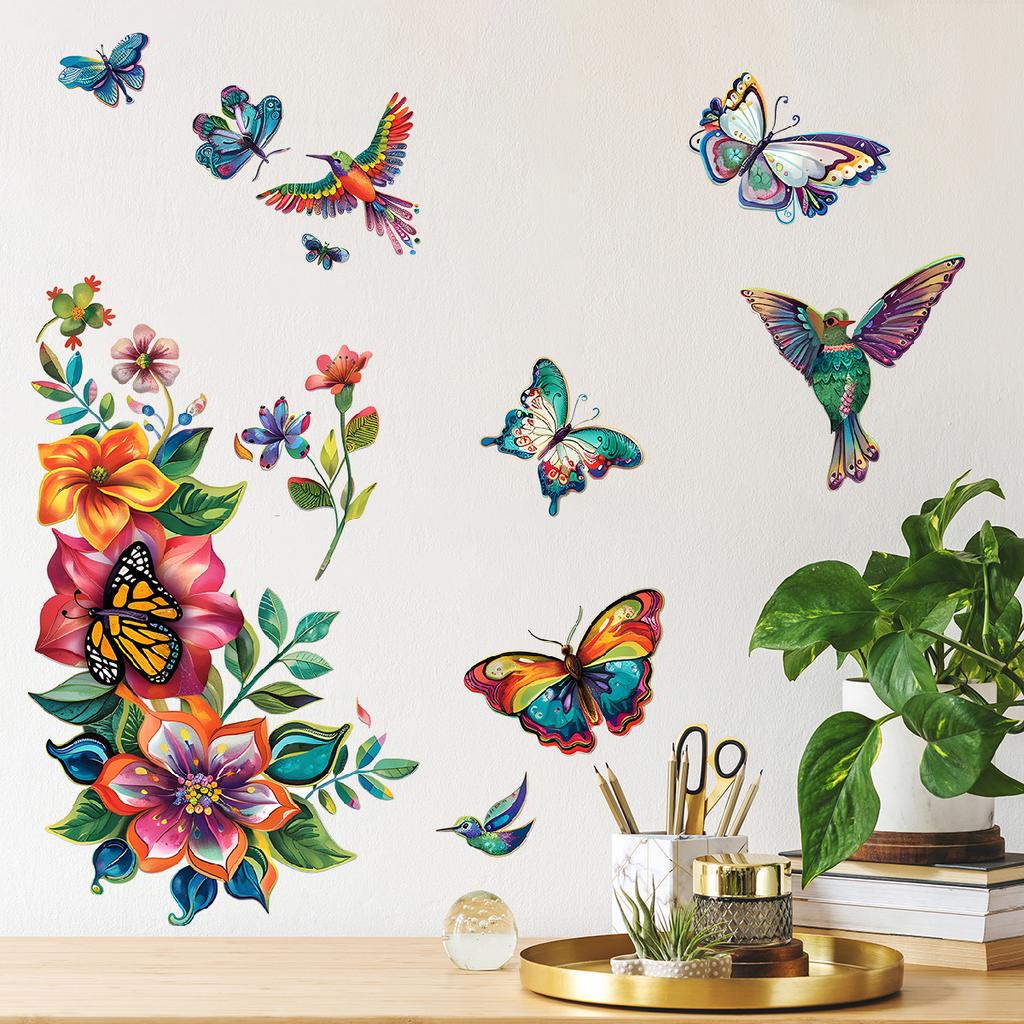 Creative Colorful Flowers and Butterflies Wall Stickers Self-Adhesive Decals for Living Room Bedroom Hallway Home Decor