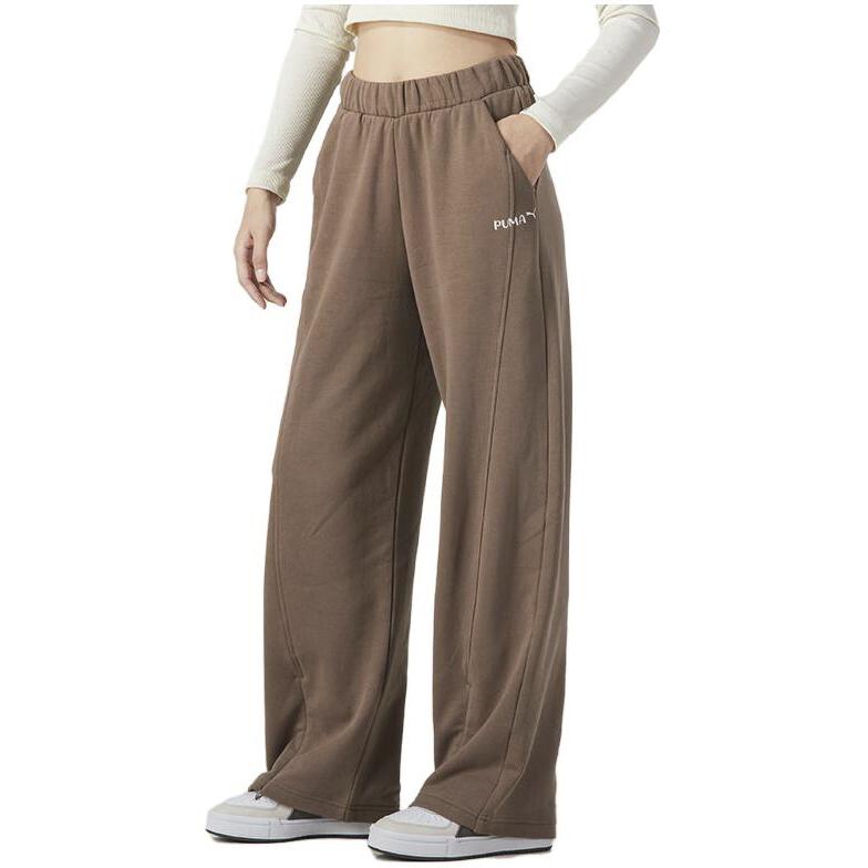 Puma Solid Color High-Waisted Pleated Casual Pants Women bottoms Brown 625169-95