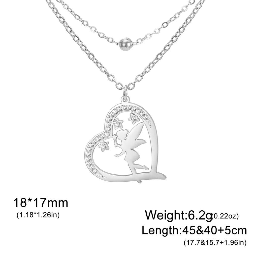 Heart Shaped Elves Fairy Pendant Necklace Stainless Steel Flower Angel Pixie Necklaces Rhinestones Birthday Jewelry Gift