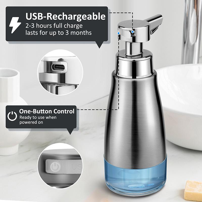 Automatic Soap Dispenser Touchless Stainless Steel Auto Liquid Soap Dispenser 3-Level Adjustable Electric Soap Dispenser