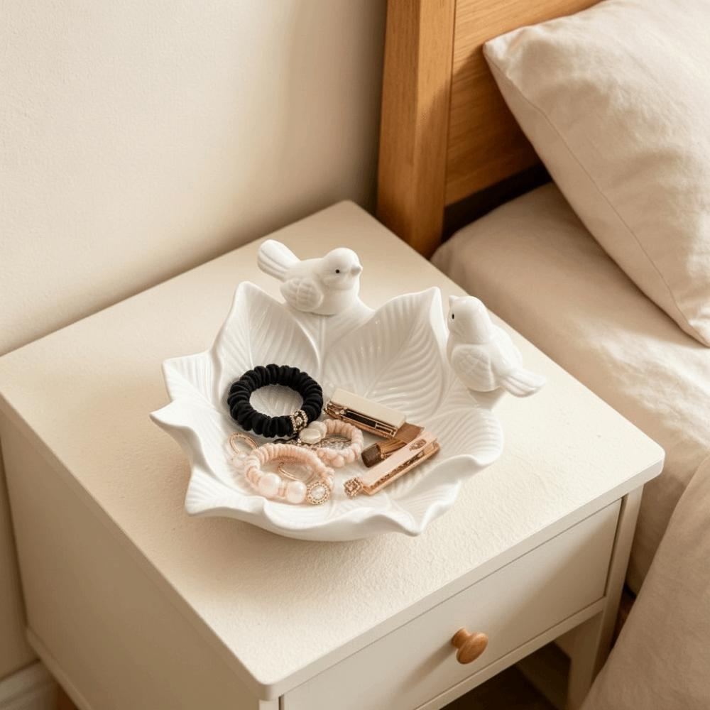 Bird Design Flower Storage Dish Multipurpose Table Decoration Bowl Dim Sum Tray Ceramic Ornaments Vanity Tray Tea Table