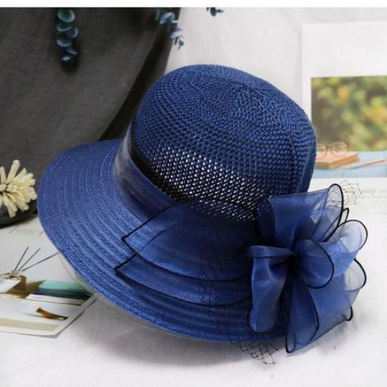Lady Wide Brim Hat Sun Cap Folding Bucket Beach Flower Mesh Holiday Summer Hat