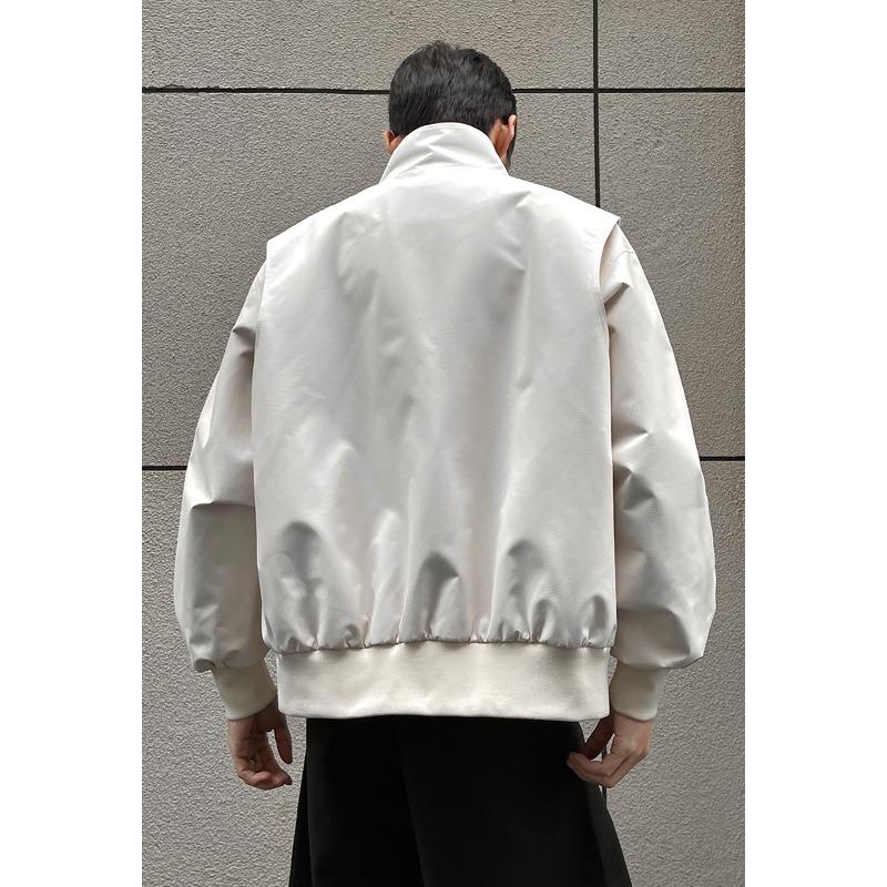 Vintage American Deconstructed Turn Down Collar Short Workwear Baseball Jacket For Men