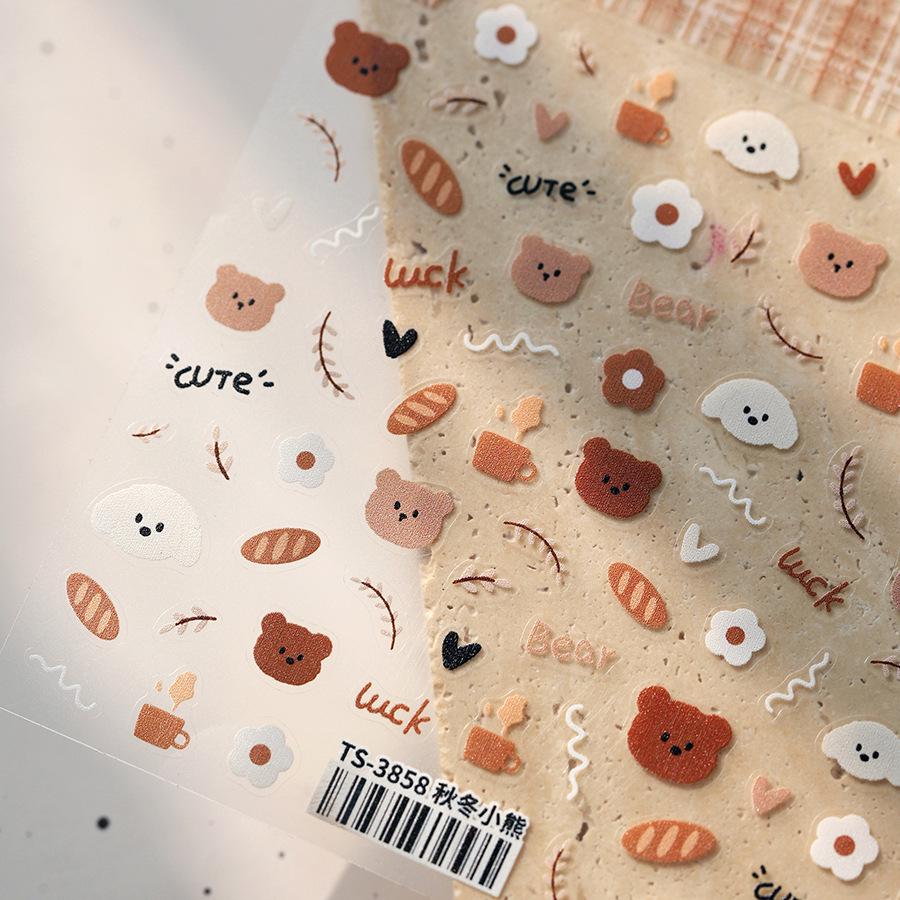 TENSOR Thin Blade Cute Bear Nail Stickers TS-3858 - Self-Adhesive Autumn & Winter Design
