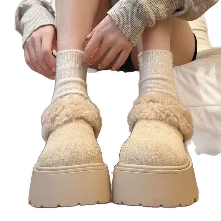 Thick-soled Heightening, Velvet and Warm All-inclusive Two-wear Birkenstocks, Winter New Snow Boots, Fluffy Cotton Shoes