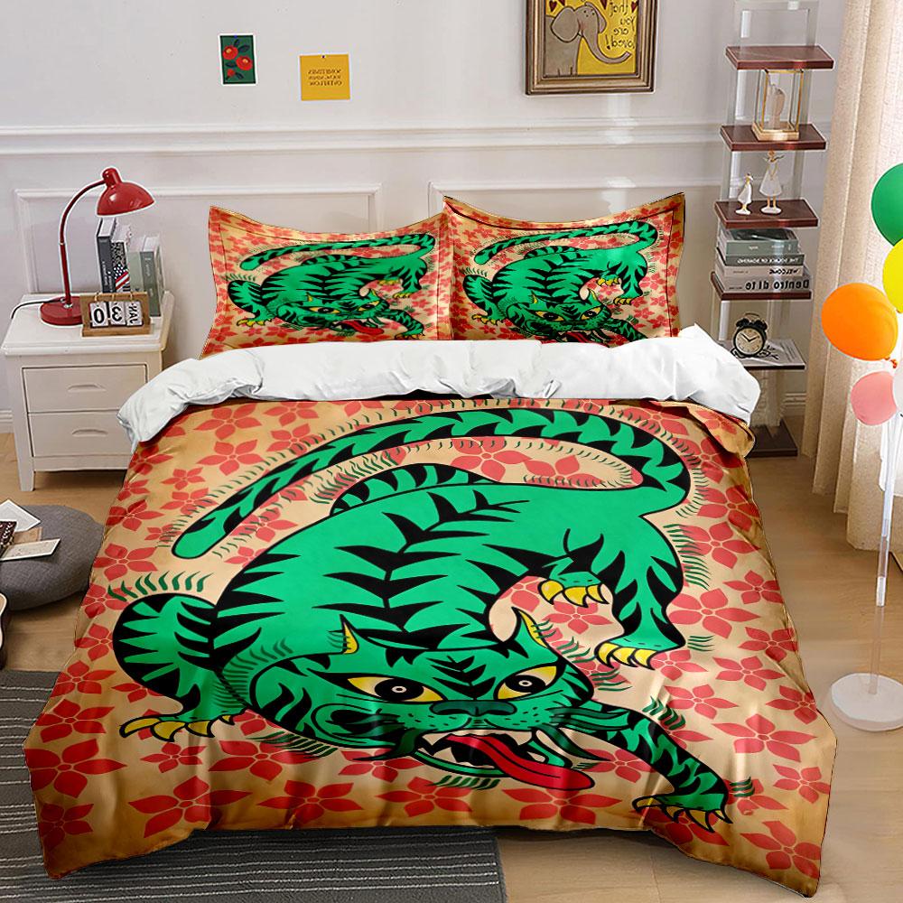 

Green tiger, red flowers. Bedding sets Duvet cover sets Duvet covers Pillowcases(1 * Duvet Cover 2 * Pillowcases without duvet insert) 135x200cm